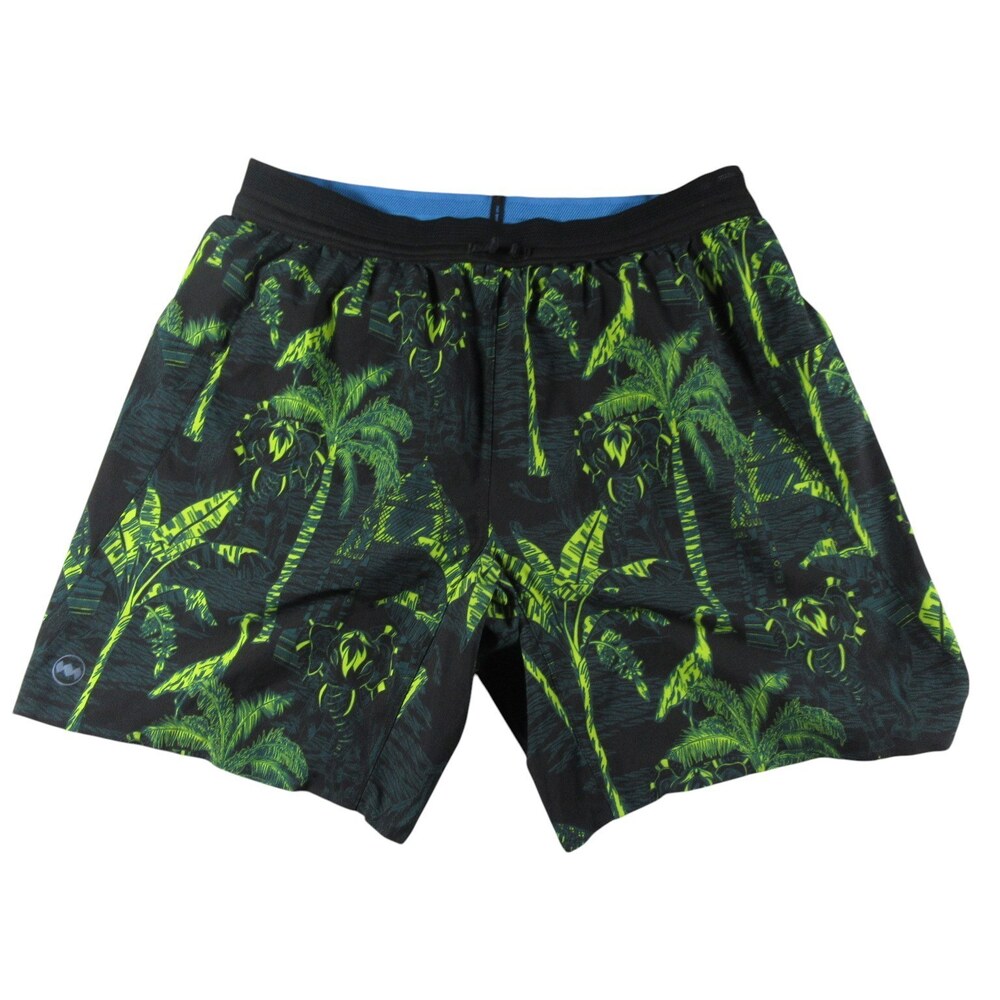 Janji Mens Athletic Shorts M x 8 Black Green Palm AFO Running Recycled Polyester